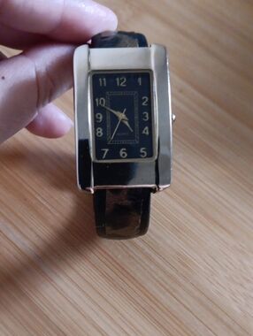 Rectangle Watch with Black Leather Strap & Cheetah Print